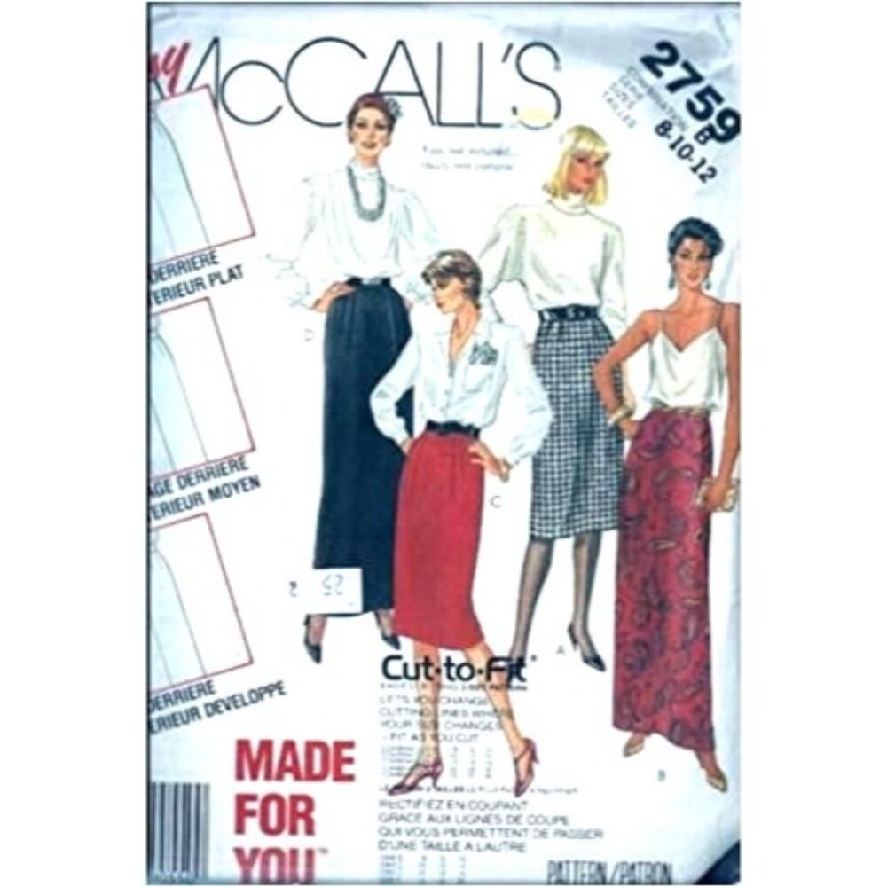 McCall's Sewing Pattern 2759 Misses‎ Skirt Size 8-12